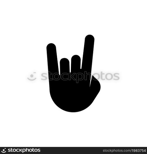 Heavy Metal Horns Hand, Rock Roll Gesture. Flat Vector Icon illustration. Simple black symbol on white background. Heavy Metal Horns Hand, Rock Roll sign design template for web and mobile UI element. Heavy Metal Horns Hand, Rock Roll Gesture Flat Vector Icon