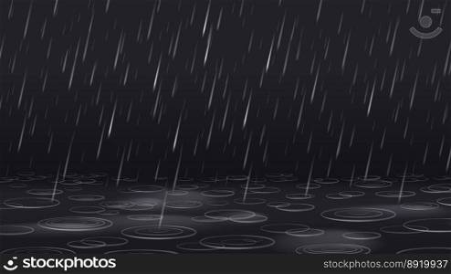 Heavy rain. Capillary surface waves circles on water surface from blurred falling raindrops, rippling rain puddle vector background illustration. Wet weather, dark night with rainfall. Heavy rain. Capillary surface waves circles on water surface from blurred falling raindrops, rippling rain puddle vector background illustration