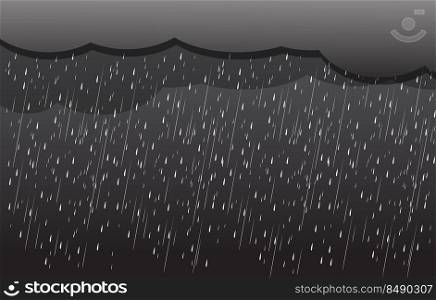 Heavy rain in dark sky, clouds and storm  vector background