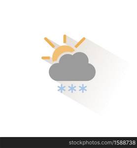 Heavy snow, cloud and sun. Isolated color icon. Weather glyph vector illustration