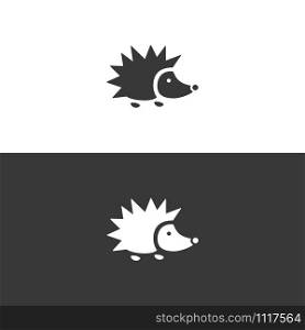Hedgehog. Icon on black and white background. Animal flat vector illustration
