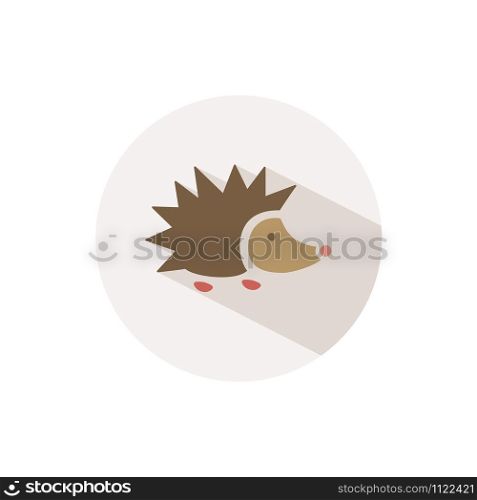 Hedgehog. Icon with shadow on a beige circle. Fall flat vector illustration