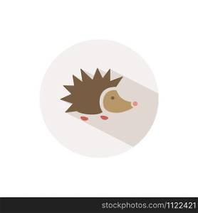 Hedgehog. Icon with shadow on a beige circle. Fall flat vector illustration