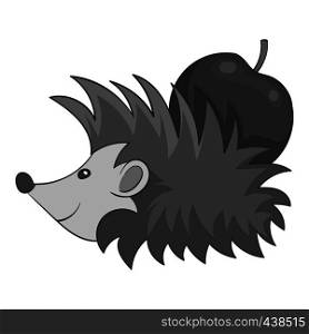 Hedgehog with apple icon in monochrome style isolated on white background vector illustration. Hedgehog with apple icon monochrome