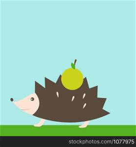 Hedgehog with apple, illustration, vector on white background.