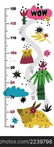 Height measuring chart of children growth. Wall ruler. Vector illustration. Height measuring chart of children growth. Wall ruler