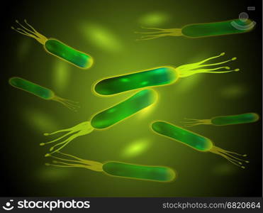 Helicobacter pylori bacteria green background on a dark background. Vector. Best for medical, scientific and commercial design.