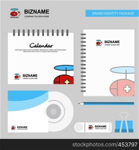 Helicopter ambulance Logo, Calendar Template, CD Cover, Diary and USB Brand Stationary Package Design Vector Template