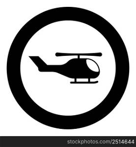 Helicopter chopper in air icon in circle round black color vector illustration image solid outline style simple. Helicopter chopper in air icon in circle round black color vector illustration image solid outline style