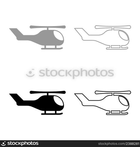 Helicopter chopper in air set icon grey black color vector illustration image simple solid fill outline contour line thin flat style. Helicopter chopper in air set icon grey black color vector illustration image solid fill outline contour line thin flat style
