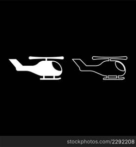Helicopter chopper in air set icon white color vector illustration ima≥simp≤solid fill outli≠contour li≠thin flat sty≤. Helicopter chopper in air set icon white color vector illustration ima≥solid fill outli≠contour li≠thin flat sty≤
