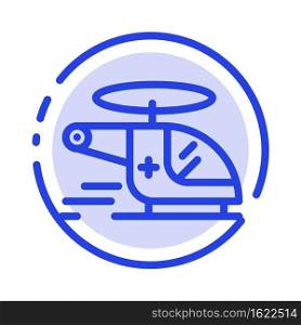 Helicopter, Chopper, Medical, Ambulance, Air Blue Dotted Line Line Icon