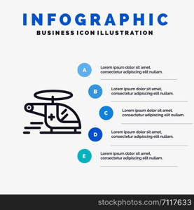 Helicopter, Chopper, Medical, Ambulance, Air Line icon with 5 steps presentation infographics Background