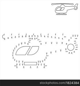 Helicopter Icon Connect The Dots, Chopper Icon, Helicopter Flying Vehicle, Rotorcraft, Puzzle Containing A Sequence Of Numbered Dots Vector Art Illustration