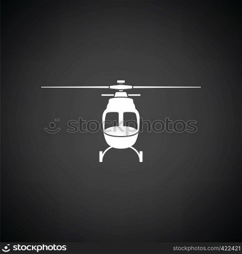 Helicopter icon front view. Black background with white. Vector illustration.