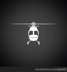 Helicopter icon front view. Black background with white. Vector illustration.