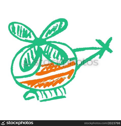 Helicopter. Icon in hand draw style. Drawing with wax crayons, colored chalk, children&rsquo;s creativity. Vector illustration. Sign, symbol, pin, sticker. Icon in hand draw style. Drawing with wax crayons, children&rsquo;s creativity