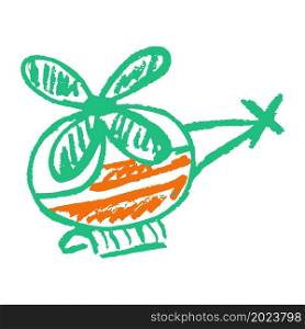 Helicopter. Icon in hand draw style. Drawing with wax crayons, colored chalk, children&rsquo;s creativity. Vector illustration. Sign, symbol, pin, sticker. Icon in hand draw style. Drawing with wax crayons, children&rsquo;s creativity