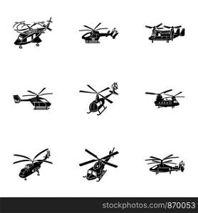 Helicopter icon set. Simple set of 9 helicopter vector icons for web design isolated on white background. Helicopter icon set, simple style