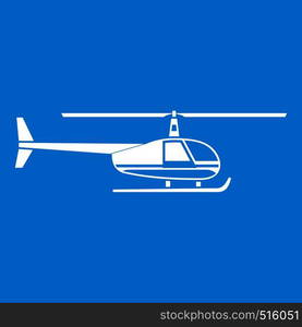 Helicopter icon white isolated on blue background vector illustration. Helicopter icon white