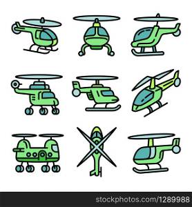 Helicopter icons set. Outline set of helicopter vector icons for web design isolated on white background. Helicopter icon set, outline style
