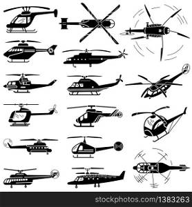 Helicopter icons set. Simple set of helicopter vector icons for web design on white background. Helicopter icons set, simple style