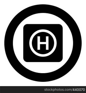 Helicopter landing pad Helicopter place icon in circle round black color vector illustration flat style simple image. Helicopter landing pad Helicopter place icon in circle round black color vector illustration flat style image
