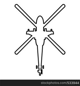 Helicopter top view Battle helicopter icon outline black color vector illustration flat style simple image