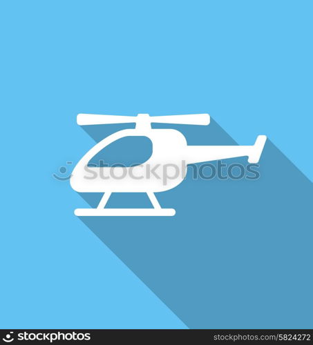 Helicopter - vector illustration. Illustration Simple Flat Icon of Helicopter with Long Shadow - Vector