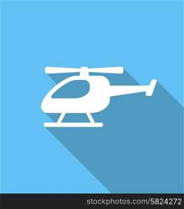 Helicopter - vector illustration. Illustration Simple Flat Icon of Helicopter with Long Shadow - Vector