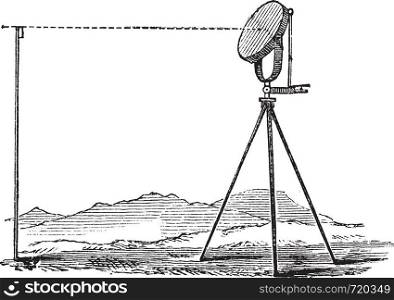 Heliograph, vintage engraving. Old engraved illustration of Heliograph in the meadow.