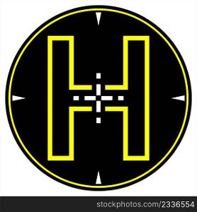 Helipad Icon, Helicopter Landing Pad, Area, Platform, H Letter, Vector Art Illustration