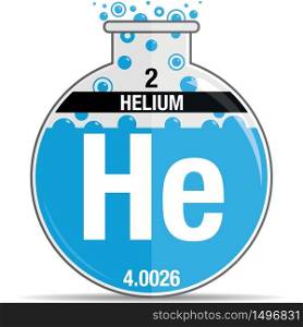 Helium symbol on chemical round flask. Element number 2 of the Periodic Table of the Elements - Chemistry. Vector image