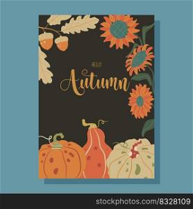 Hello Autumn greeting card concept. With abstract forest illustrations. Vector illustration