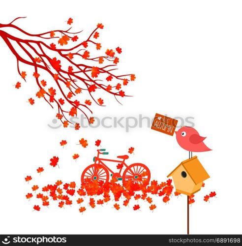 Hello autumn Illustration of a forest in autumn with leaves falling
