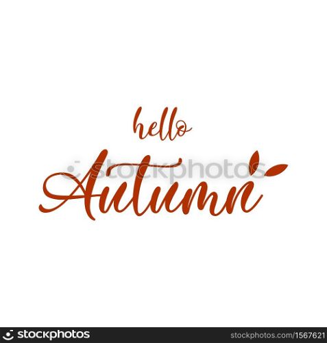 Hello Autumn lettering logo on white background, vector illustration.