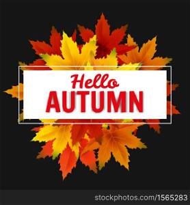 Hello Autumn Sale Background Template, with falling bunch of leaves. Hello Autumn Sale Background Template, with falling bunch of leaves, shopping sale or seasonal poster for shopping discount promotion, Postcard and Invitation card. Vector illustration Voucher, Banner, Flyer, Promotional Poster