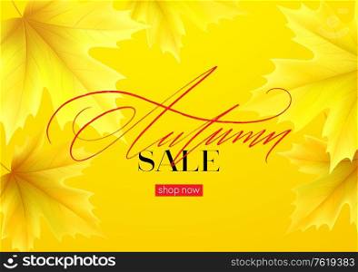 Hello Autumn sale background with realistic yellow autumn leaves. Vector illustration EPS10. Hello Autumn sale background with realistic yellow autumn leaves. Vector illustration