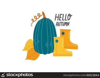 Hello autumn warm fall season pumpkin vector illustration