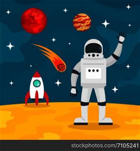 Hello from spaceman concept background. Flat illustration of hello from spaceman vector concept background for web design. Hello from spaceman concept background, flat style