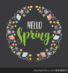 Hello Spring Calligraphy lettering handwritten sign, Hand drawn grunge calligraphic text. Vector illustration .. Hello Spring Calligraphy lettering handwritten sign, Hand drawn grunge calligraphic text. Vector illustration