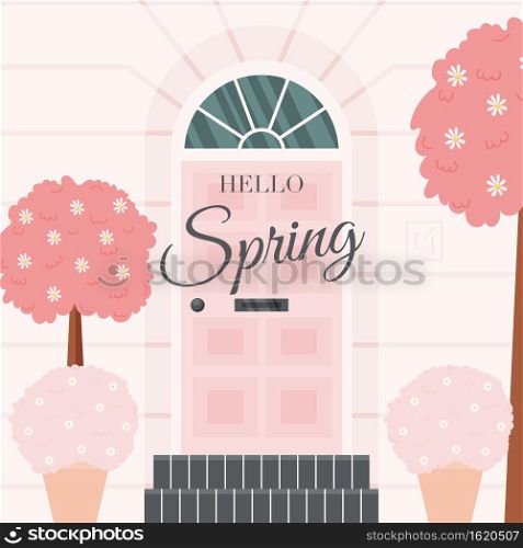 Hello spring flat design card. vector illustration.