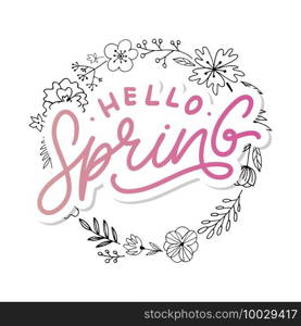 Hello Spring Flowers Text Background. Hello Spring Flowers Text Background Frame lettering slogan