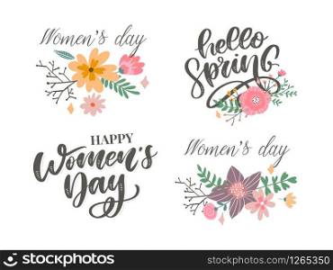 Hello Spring Flowers Text Background. Hello Spring Flowers Text Background lettering slogan
