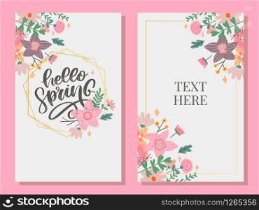 Hello Spring Flowers Text Background. Hello Spring Flowers Text Background lettering slogan