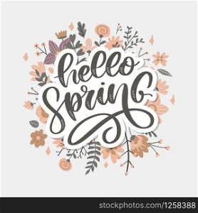 Hello Spring Flowers Text Background. Hello Spring Flowers Text Background letterung slogan