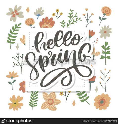 Hello Spring Flowers Text Background. Hello Spring Flowers Text Background letterung slogan