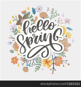 Hello Spring - Hand drawn inspiration quote. Vector typography design element. Spring lettering poster. Good for t-shirts, prints, cards. Hello Spring - Hand drawn inspiration quote. Vector typography design element. Spring lettering poster. Good for t-shirts, prints, cards, banners.