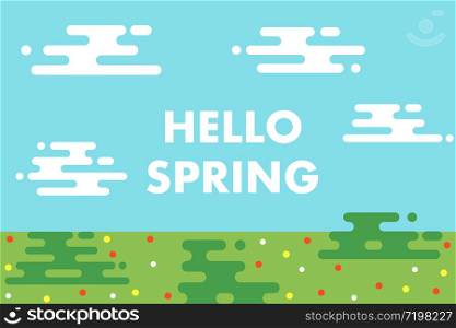 hello spring landscape background field clouds vector illustration