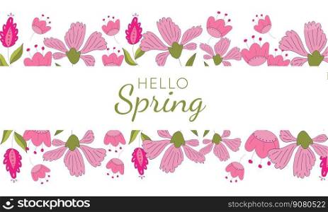 Hello Spring season background with pink flowers for greeting card, invitation template. Template background, Sale, offer. Hello Spring season background with pink flowers for greeting card, invitation template.